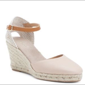 Maypol Women’s Made In Spain Pebbled Leather Wedge Espadrilles Sandals, Nude